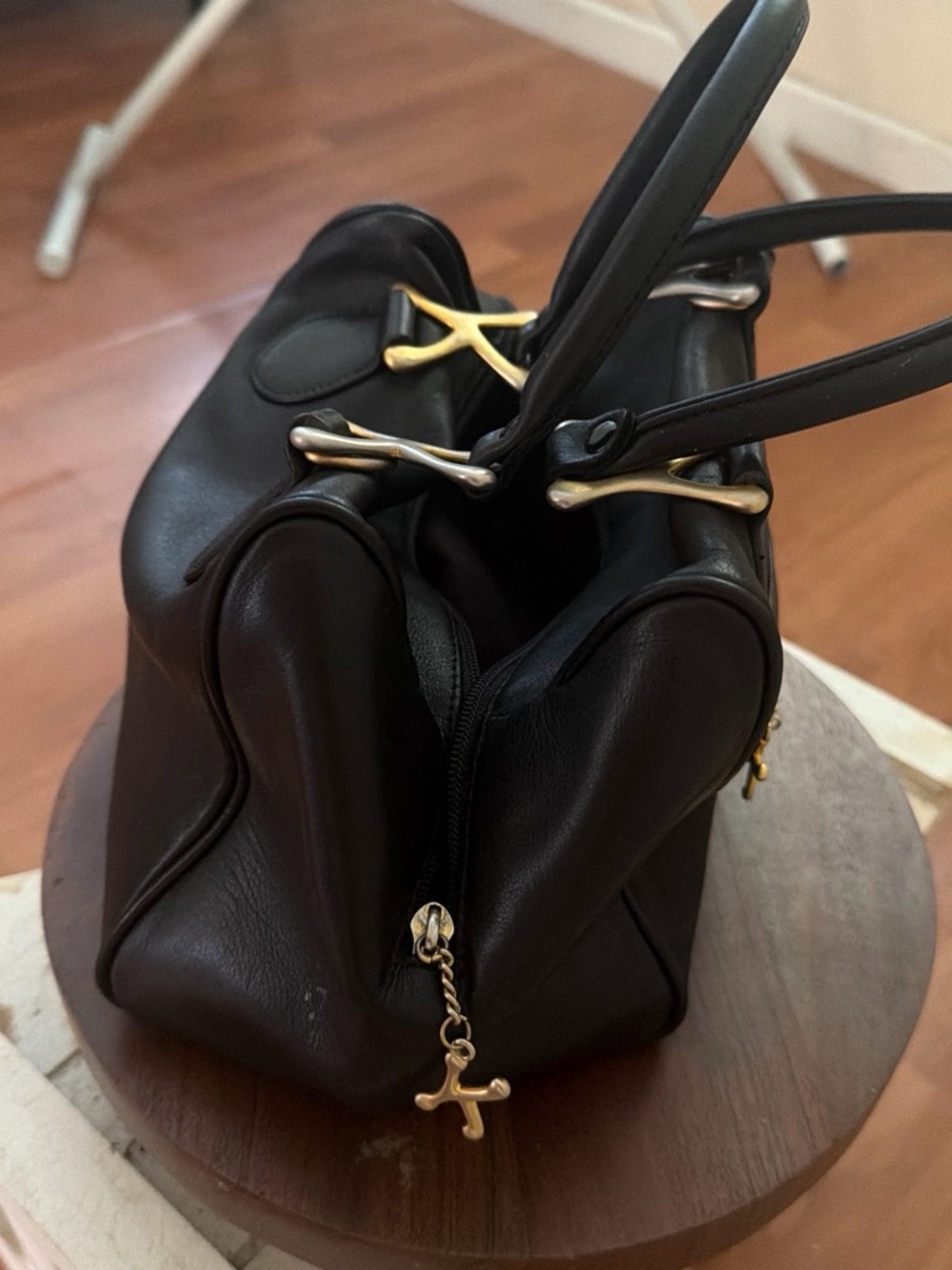 Kenar Black Mini Satchel with Gold Hardware
